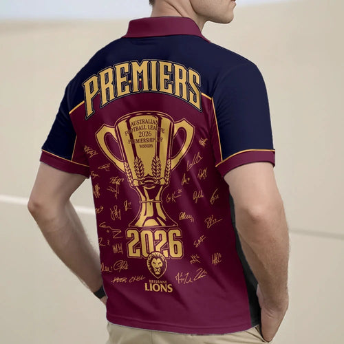 Brisbane Lions 2026 AFL Premiers Zip Polo Shirt – TMTHU9622