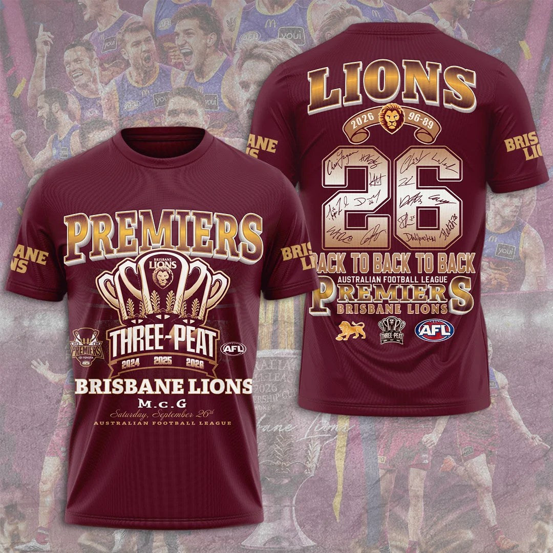 Brisbane Lions Threepeat Premiers 3D Apparel – TMTHU9627
