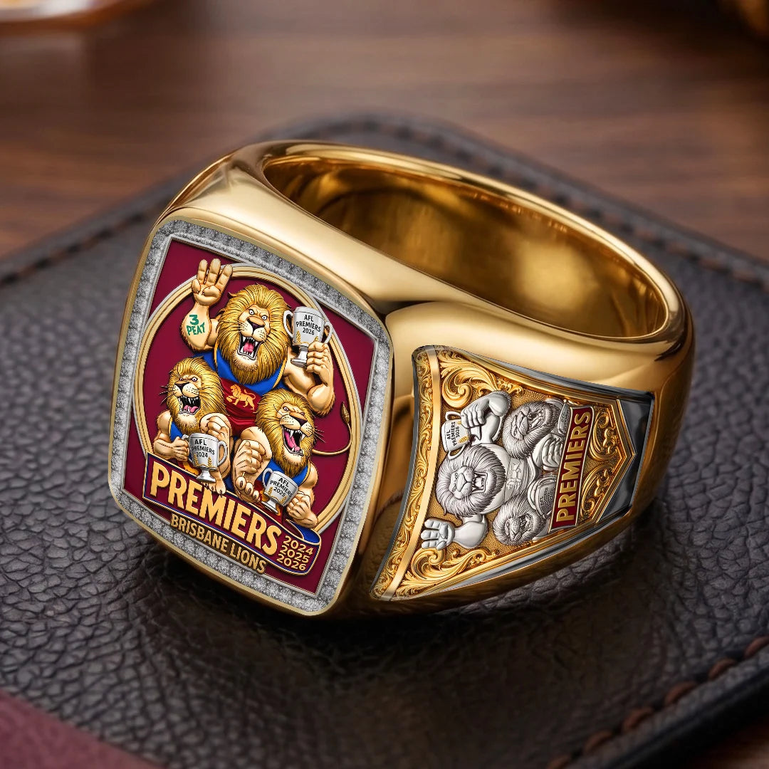 Brisbane Lions Threepeat Premiers 3D Engraved Ring – TMTHU9594