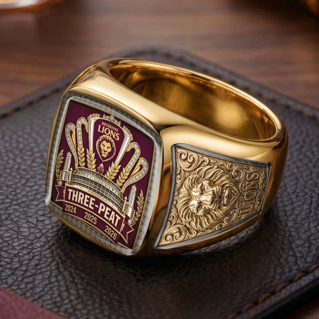 Brisbane Lions Threepeat Premiers 3D Engraved Ring – TMTHU9648