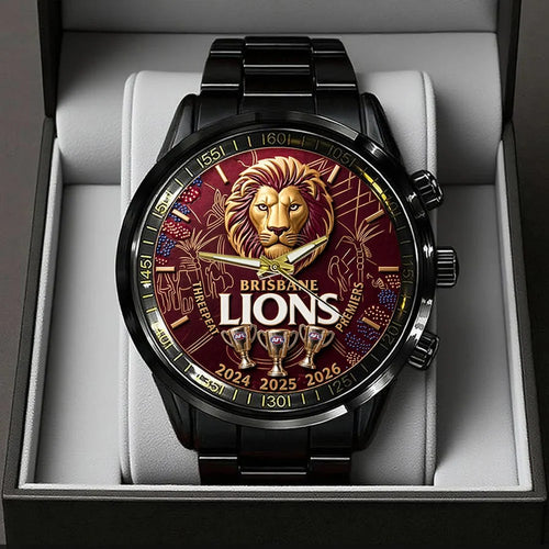 Brisbane Lions Threepeat Premiers Black Stainless Steel Watch – TMTHU9738