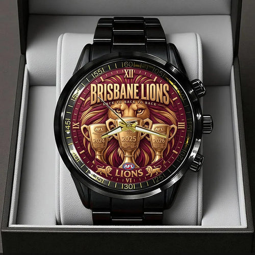 Brisbane Lions Threepeat Premiers Black Stainless Steel Watch – TMTHU9745