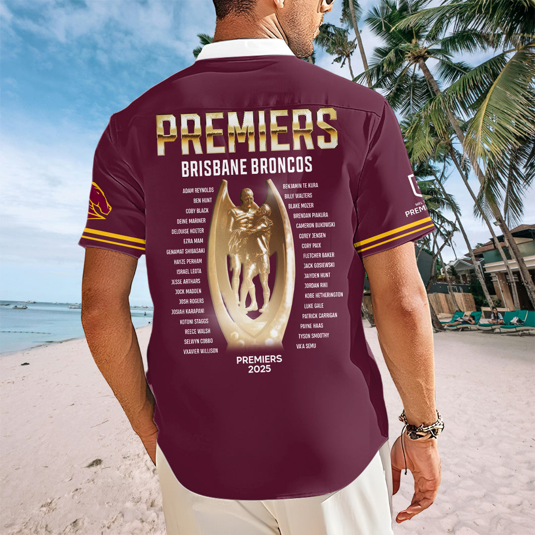 Brisbane Broncos 2025 Premiership Short Sleeve Button-Down Shirt – TANTN17655
