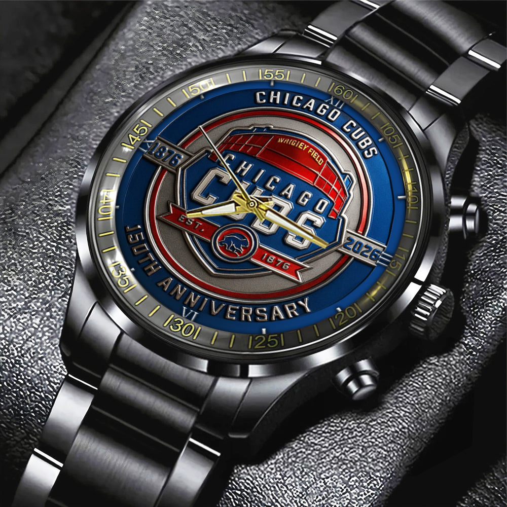 Chicago Cubs Black Stainless Steel Watch – TMTHU1197