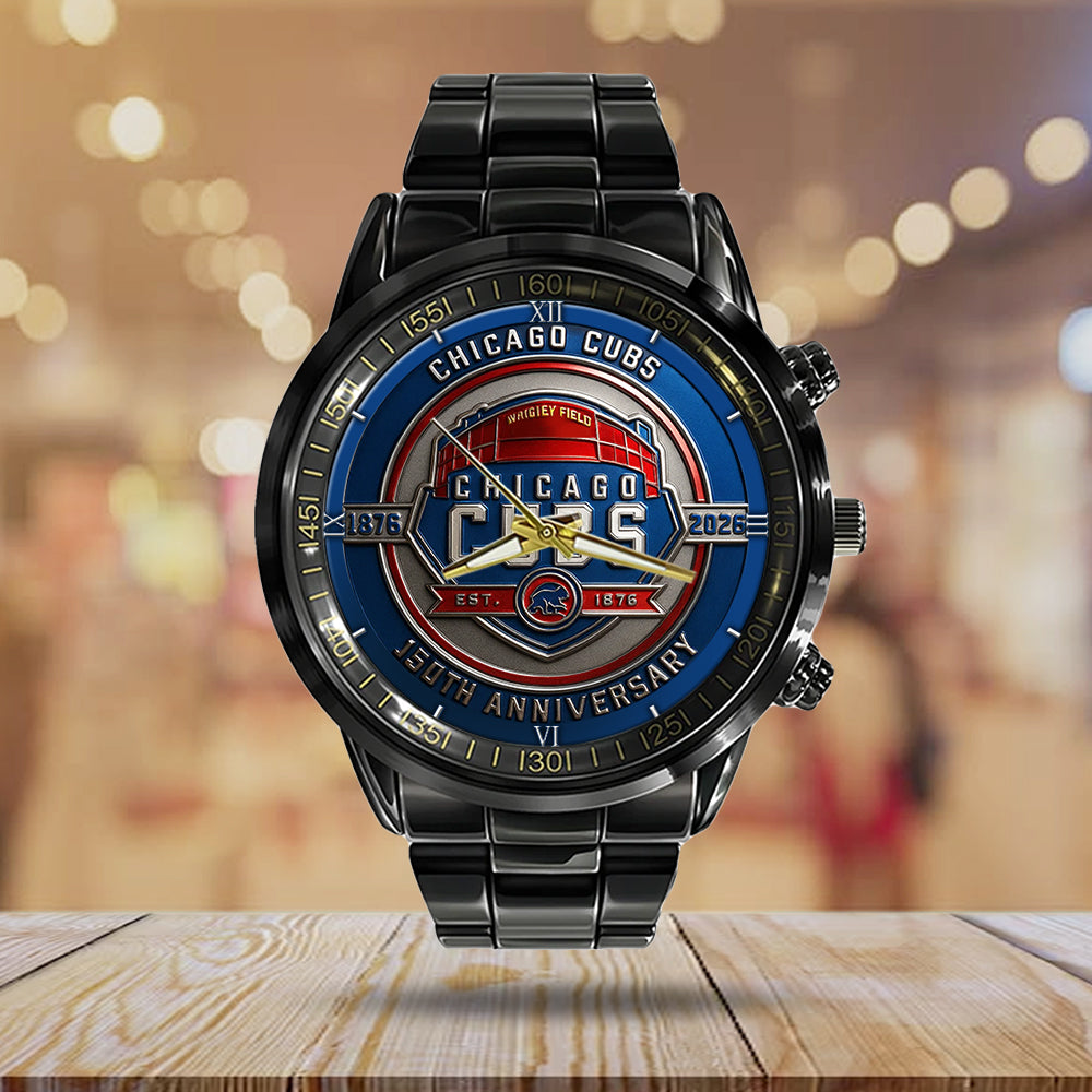 Chicago Cubs Black Stainless Steel Watch – TMTHU1197