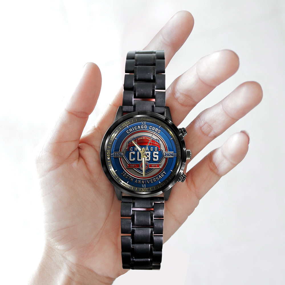 Chicago Cubs Black Stainless Steel Watch – TMTHU1197