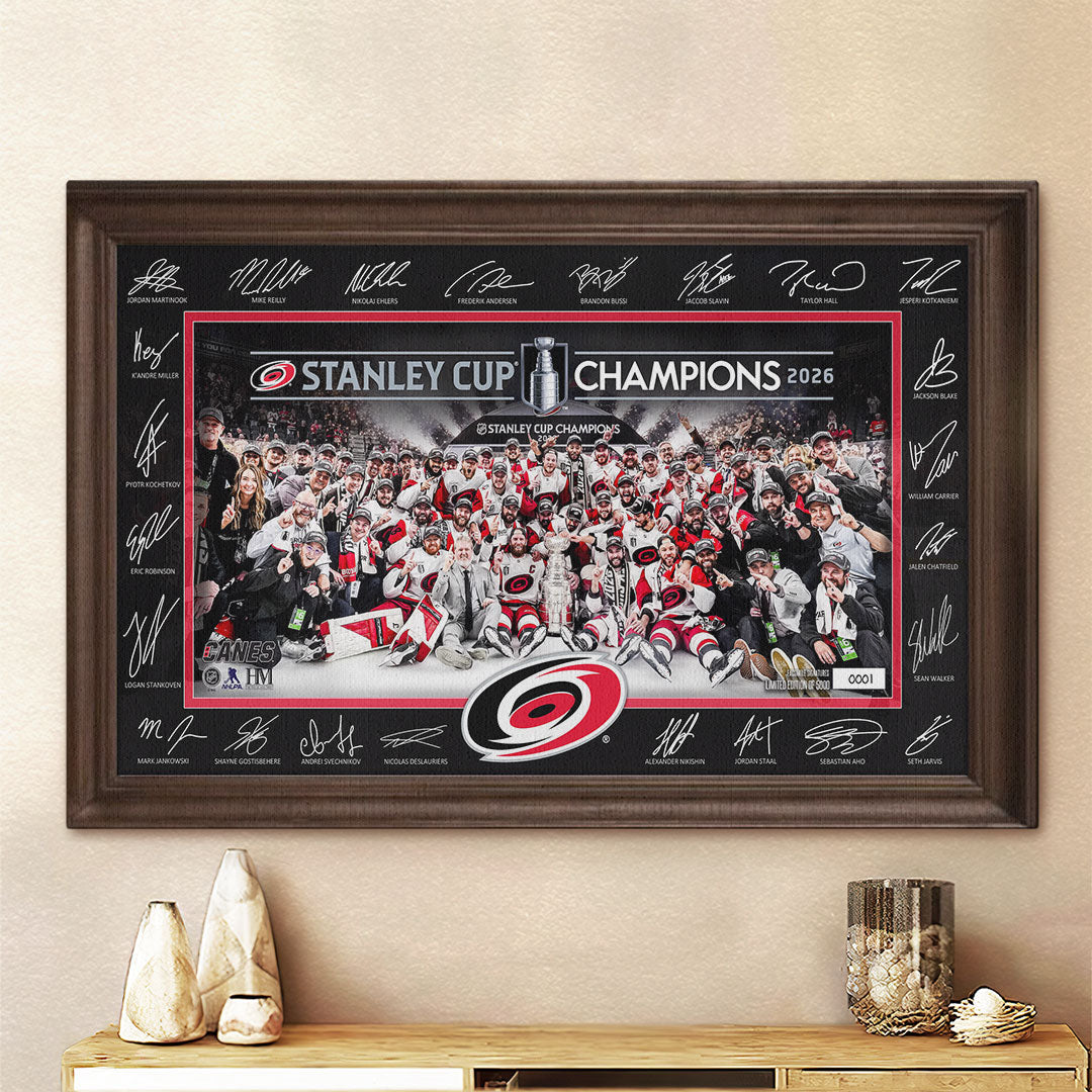 Carolina Hurricanes 2026 Stanley Cup Champions Rectangle Canvas With Inner Frame – TMTHU6826