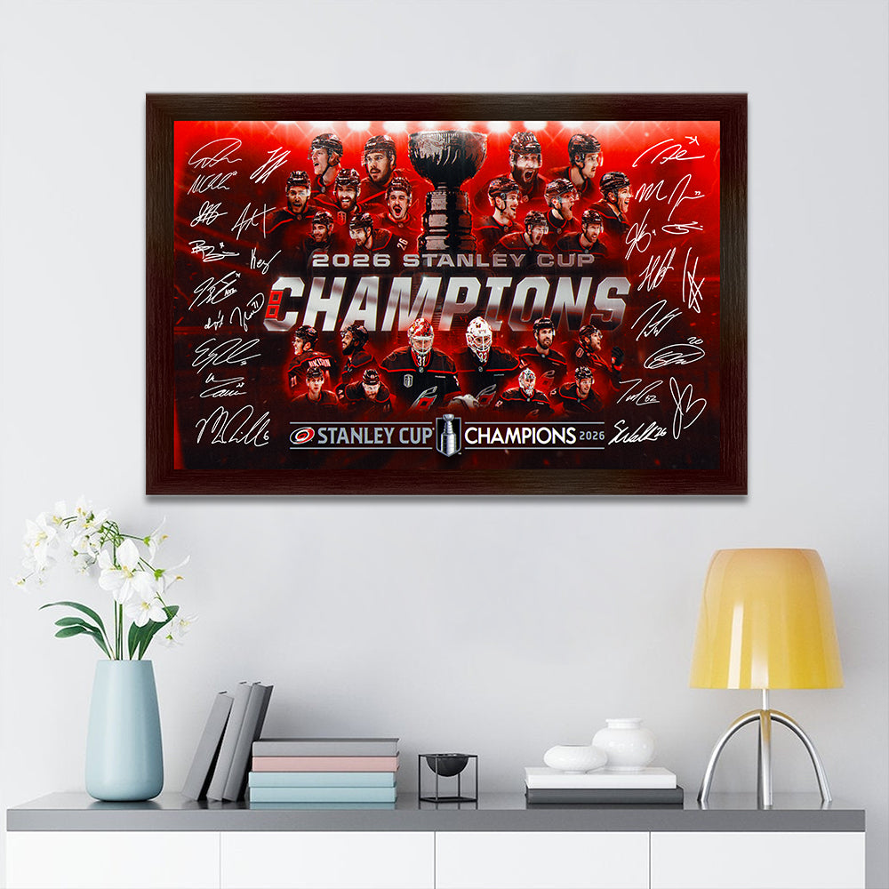 Carolina Hurricanes 2026 Stanley Cup Champions Rectangle Canvas With Inner Frame – TMTHU6876