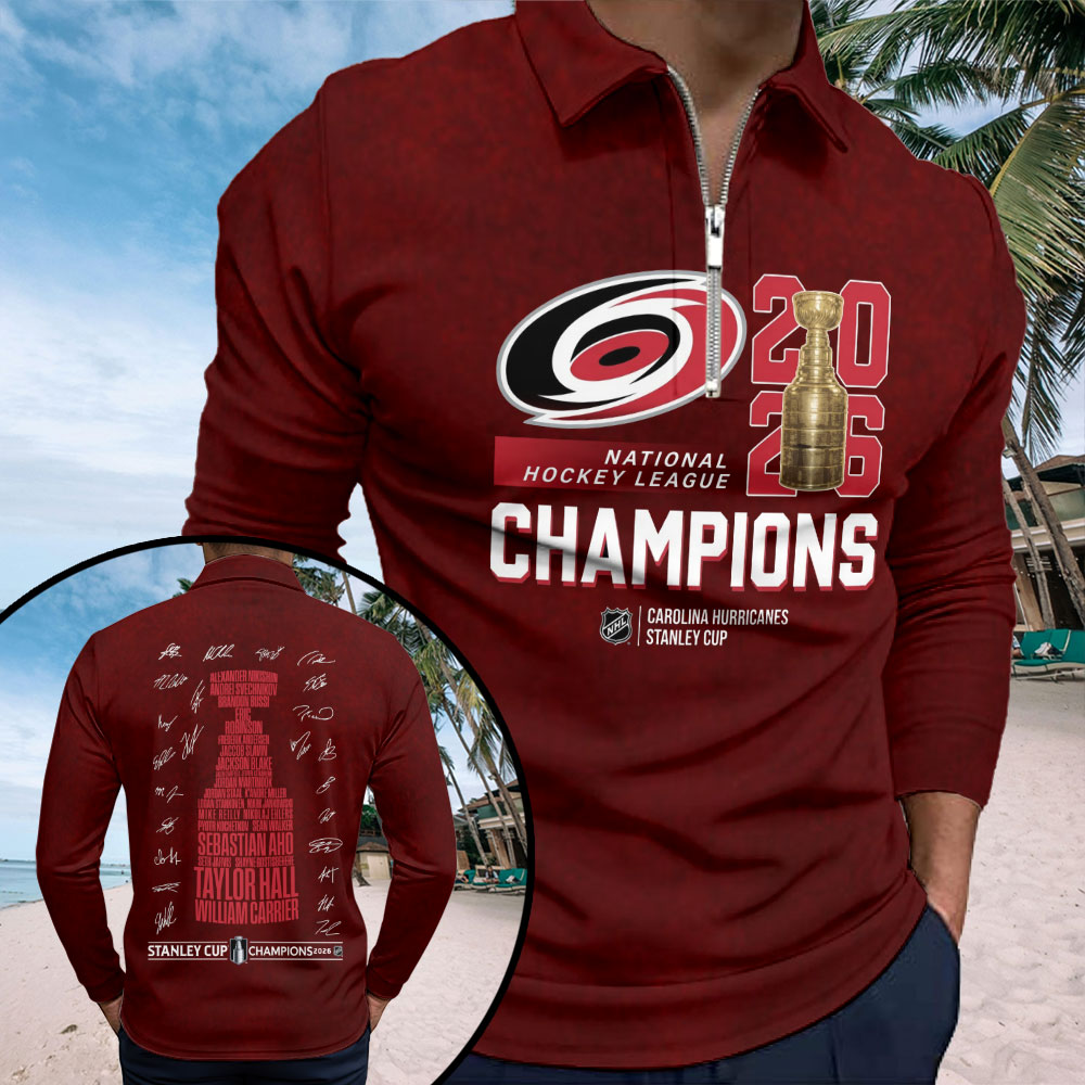 Carolina Hurricanes 2026 Stanley Cup Champions Zip Polo Shirt – TMTHU7052