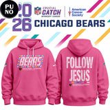 Chicago Bears Crucial Catch 2026 Follow Jesus Pink Hoodie T-Shirt