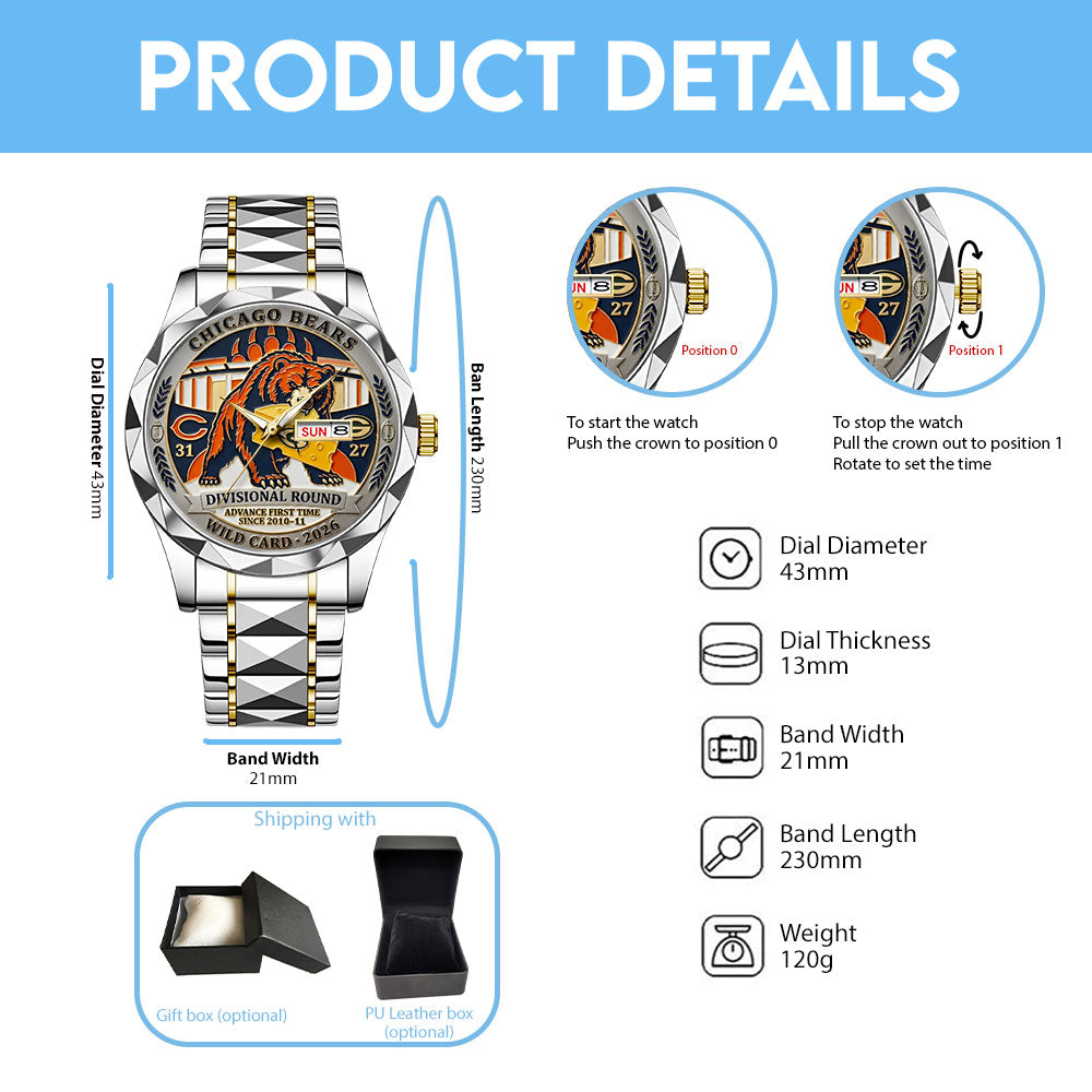 Chicago Bears Wild Card 2026 Alloy Luxury Quartz Watch – TANTN20502