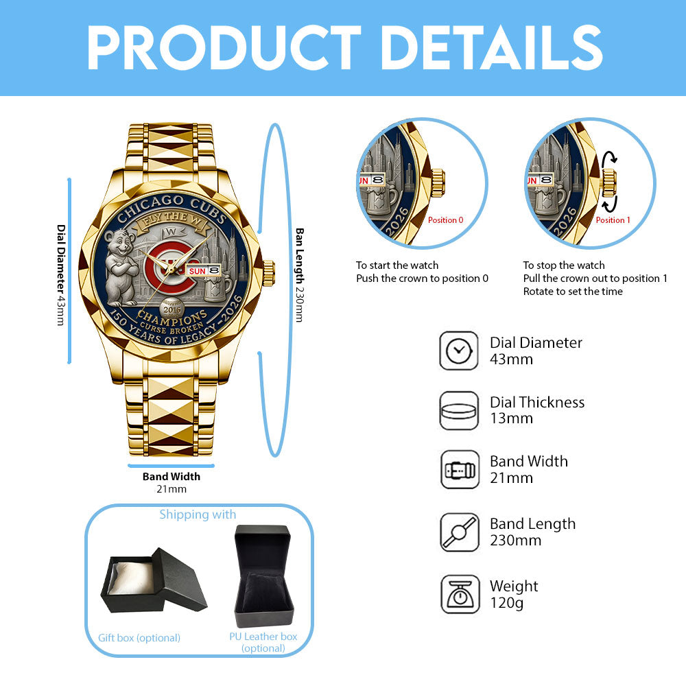Chicago Cubs 150th Anniversary 2025 Alloy Luxury Quartz Watch – TANTN15876