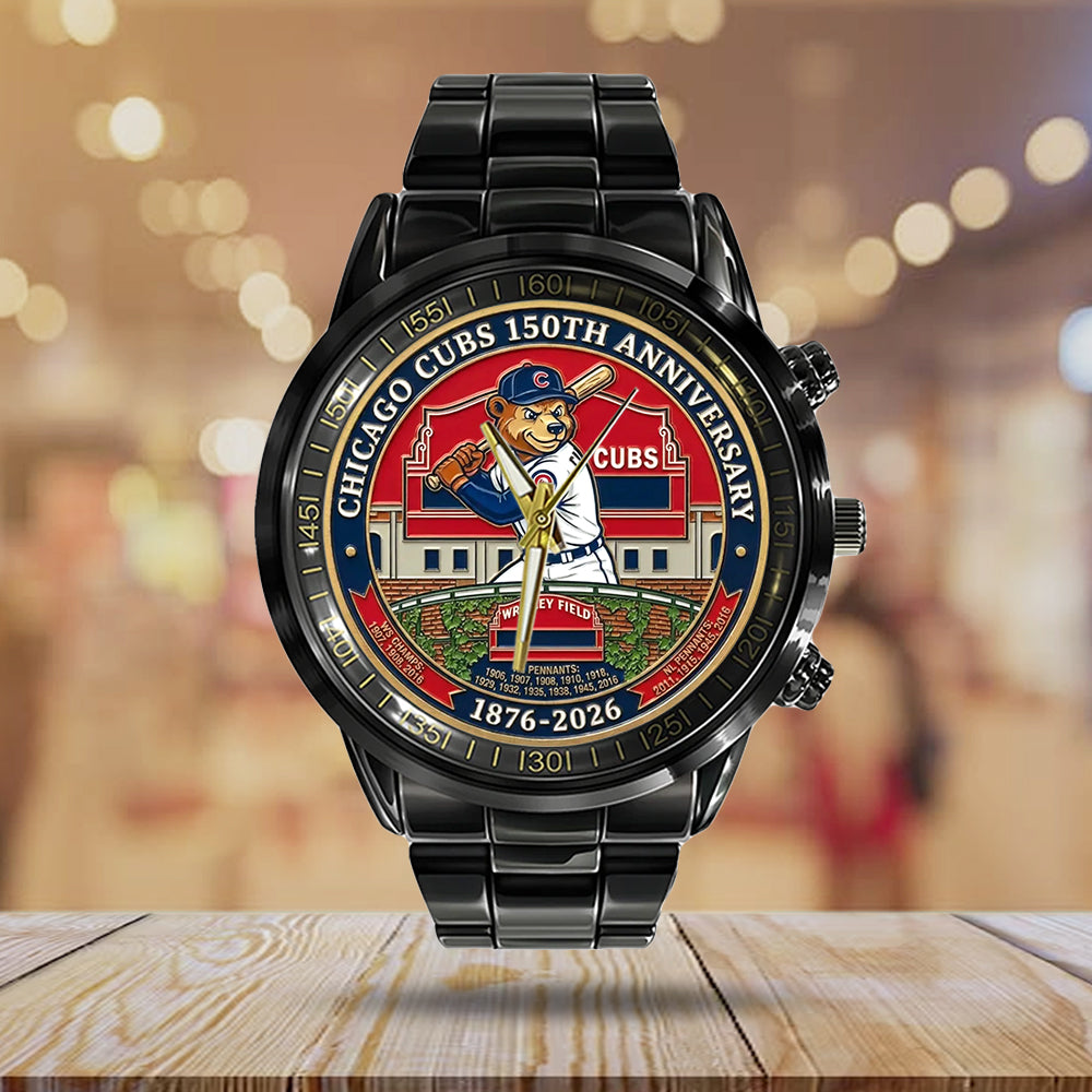 Chicago Cubs 150th Anniversary Black Stainless Steel Watch – MAITM14890