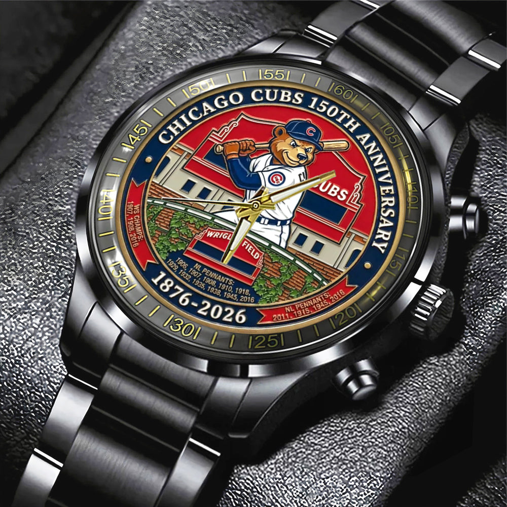 Chicago Cubs 150th Anniversary Black Stainless Steel Watch – MAITM14890