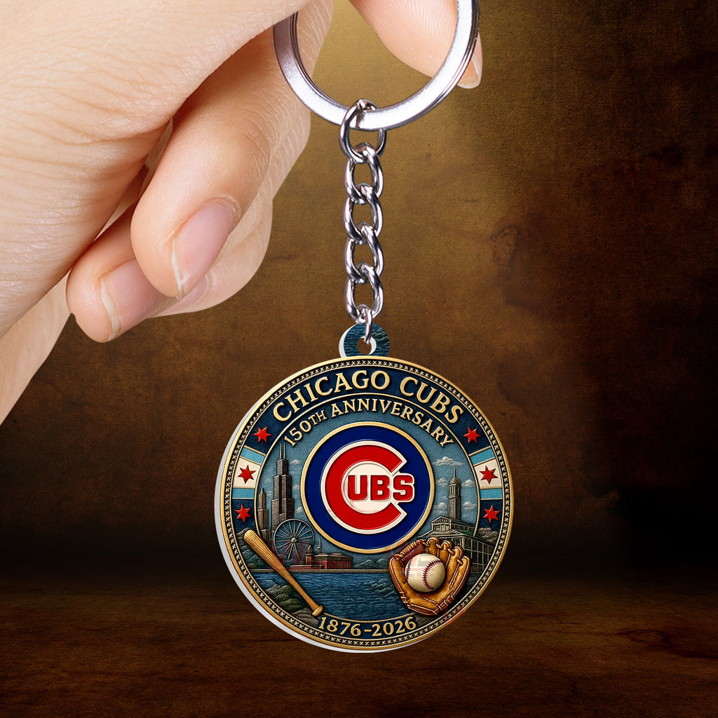 Chicago Cubs 150th Anniversary Custom Shape 2-sided Keychain – HOATT13528