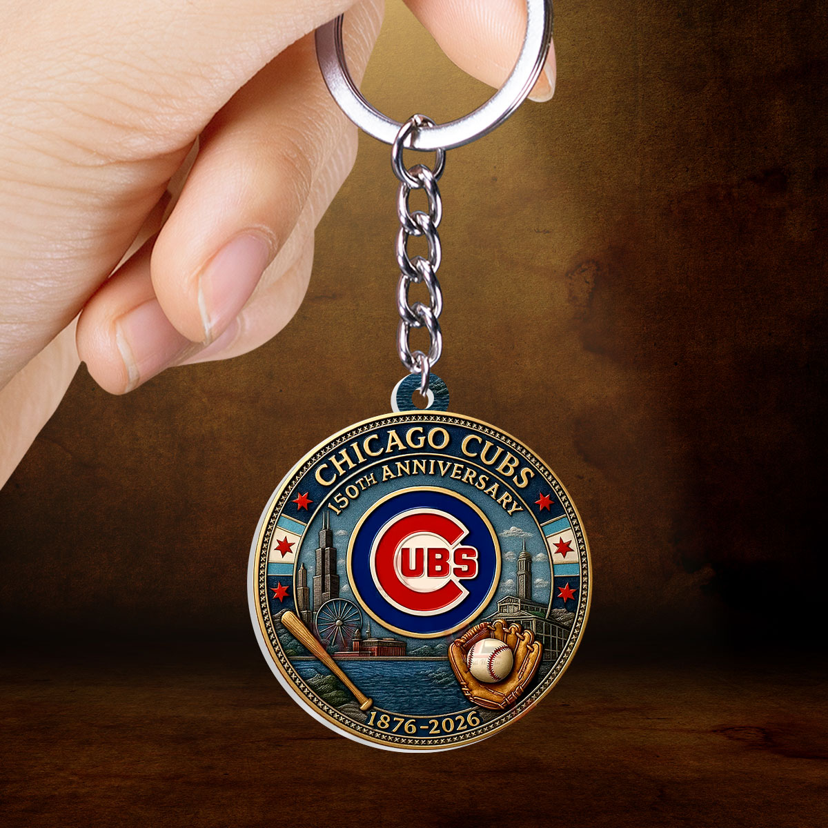 Chicago Cubs 150th Anniversary Custom Shape 2-sided Keychain – HOATT13528