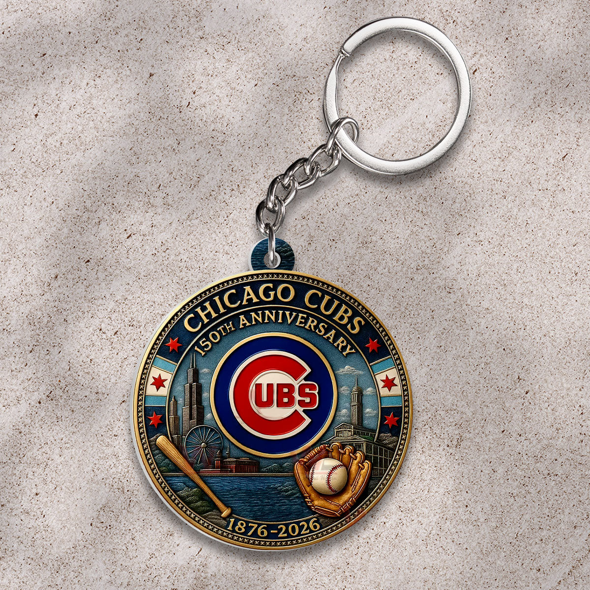 Chicago Cubs 150th Anniversary Custom Shape 2-sided Keychain – HOATT13528