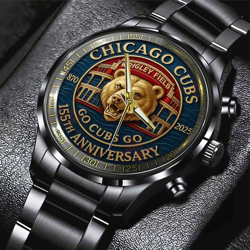 Chicago Cubs 155th Anniversary Black Stainless Steel Watch – TANTN17996