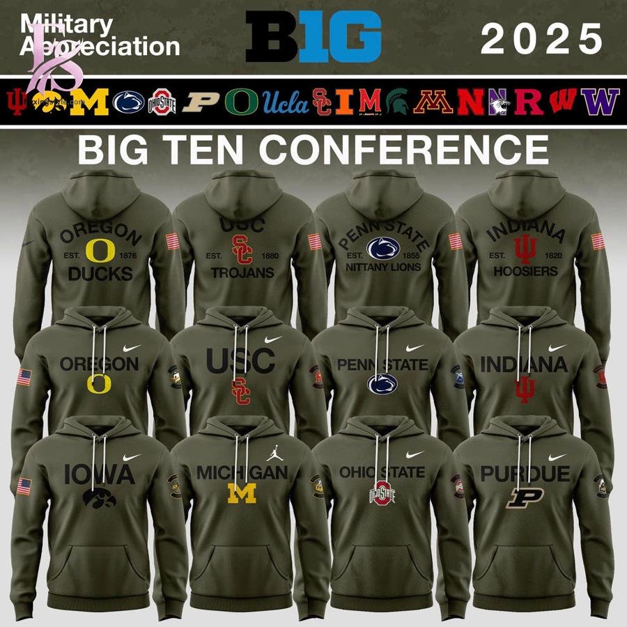 Custom Team Big Ten Conference Teams 2025 Military Appreciation Hoodie