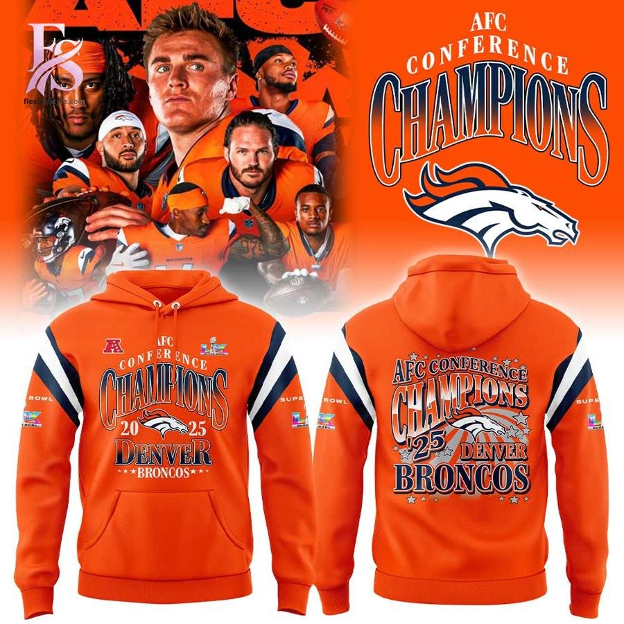 Denver Broncos 2025 AFC Conference Champions Orange Hoodie