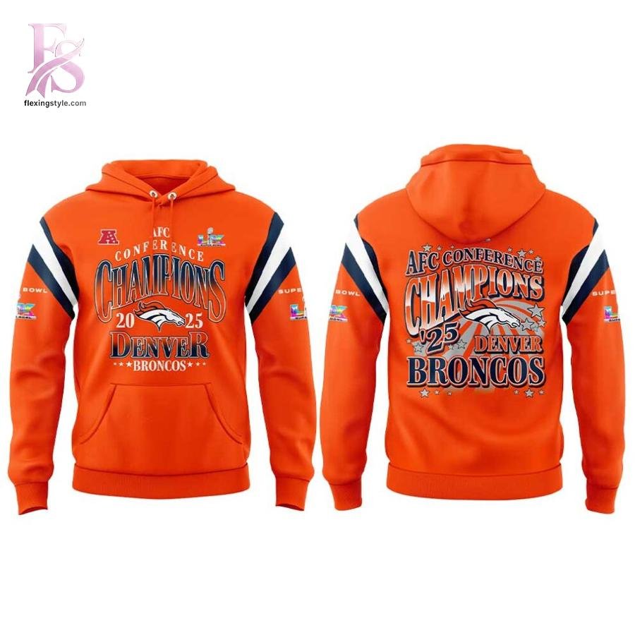 Denver Broncos 2025 AFC Conference Champions Orange Hoodie