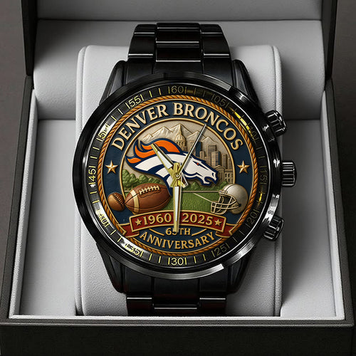 Denver Broncos 65th Anniversary 2025 Black Stainless Steel Watch – TANTN16141