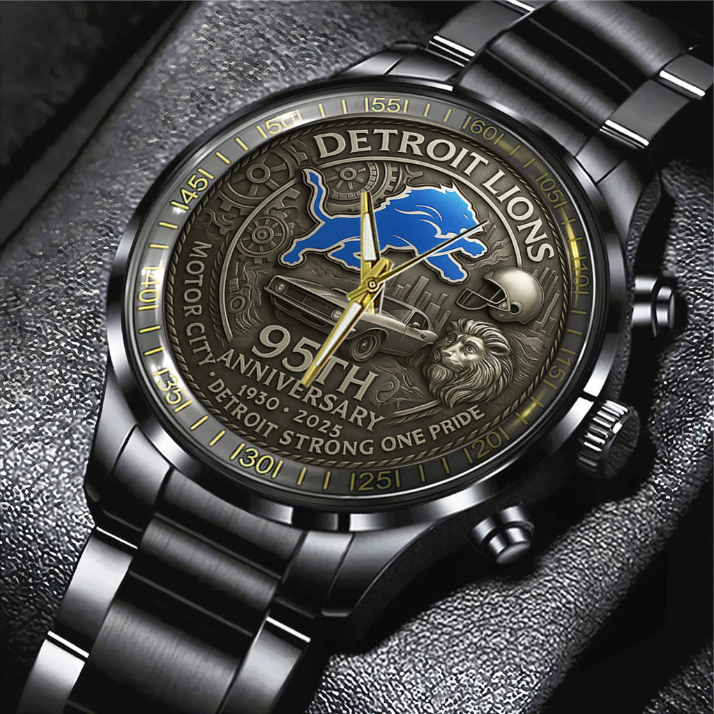 Detroit Lions 95th Anniversary 2025 Black Stainless Steel Watch – TANTN16206