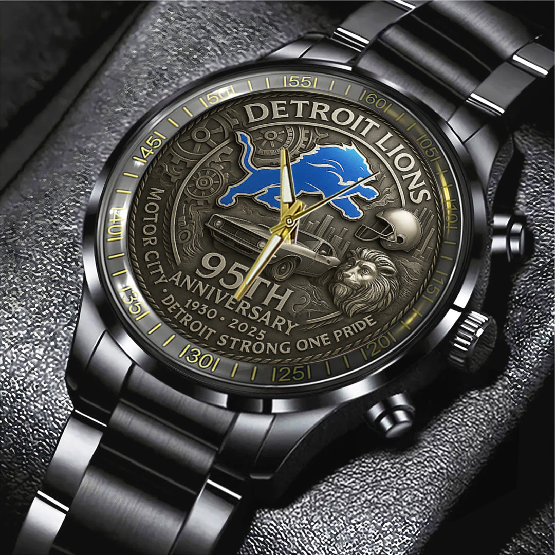 Detroit Lions 95th Anniversary 2025 Black Stainless Steel Watch – TANTN16206