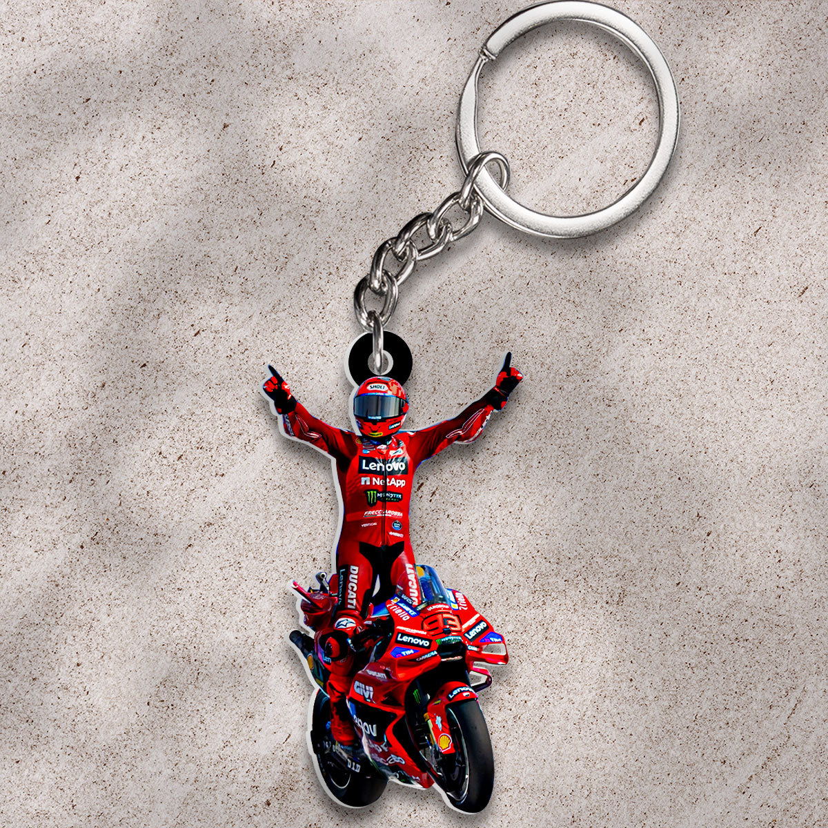 Ducati Lenovo Team x Marc Márquez 2025 World Champion Custom Shape 2-sided Keychain – HOATT13615