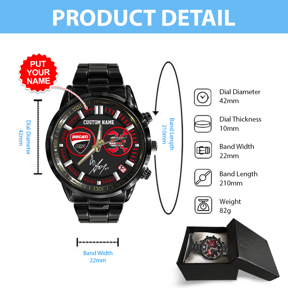 Personalized Ducati Lenovo Team x Marc Márquez Black Stainless Steel Watch – TANTN 11479