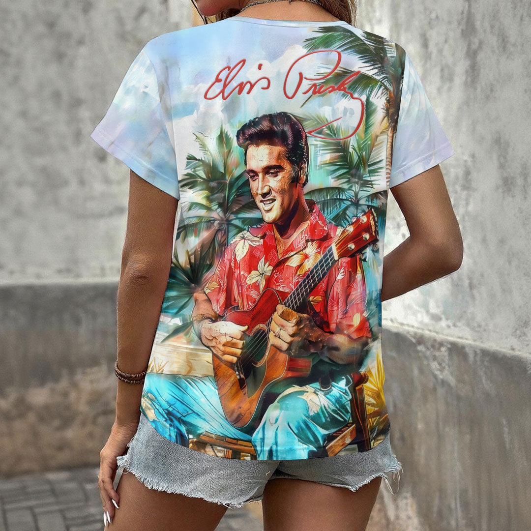 Elvis Presley 3D Women's V-Neck T-Shirt – GNE6836