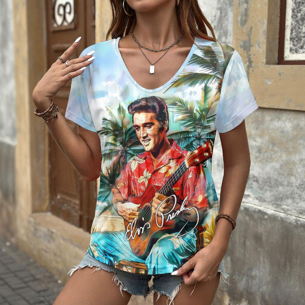 Elvis Presley 3D Women's V-Neck T-Shirt – GNE6836