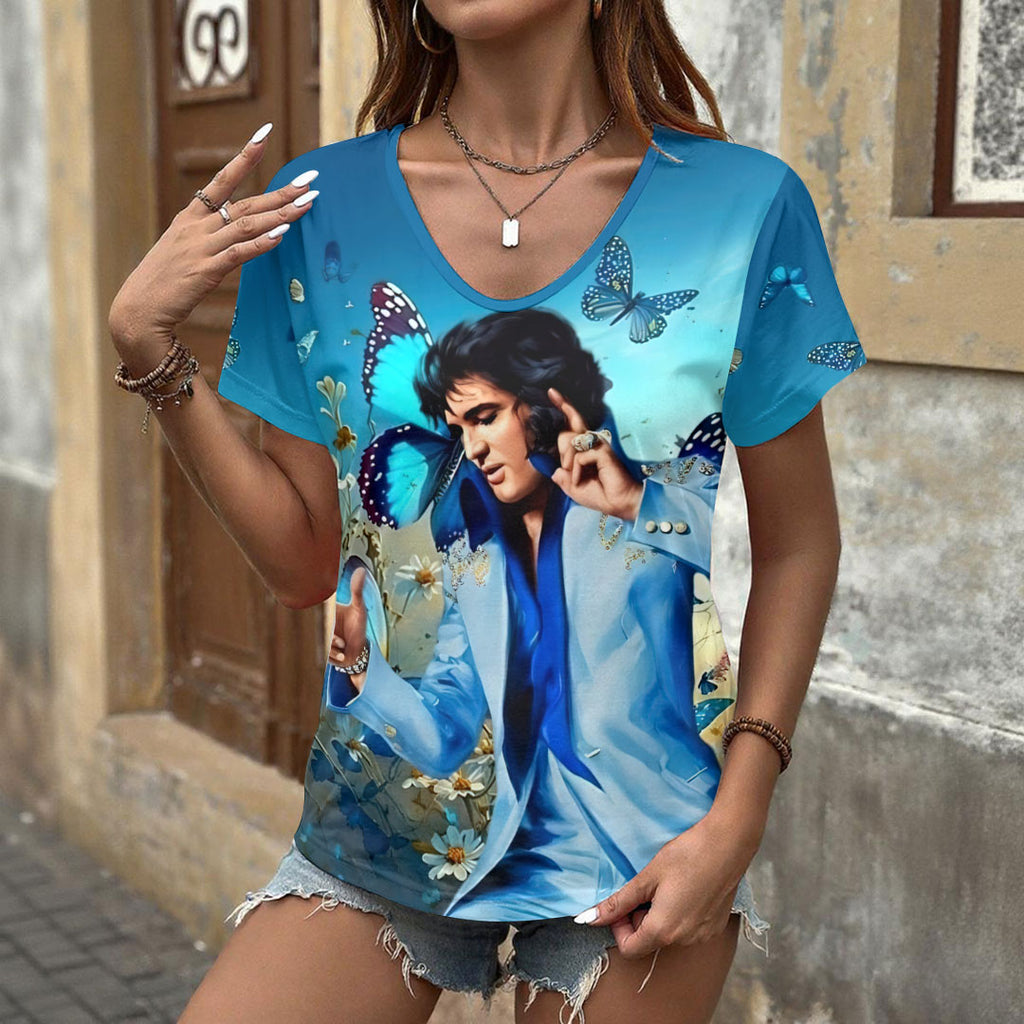 Elvis Presley 3D Women's V-Neck T-Shirt – HOATT17392