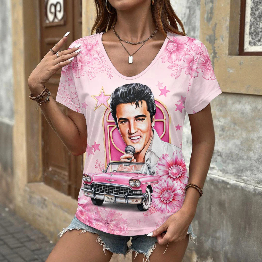 Elvis Presley 3D Women's V-Neck T-Shirt – HOATT20853
