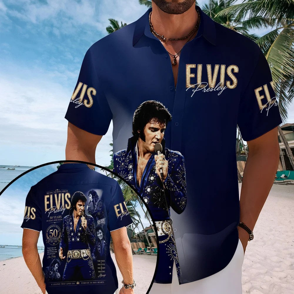 Elvis Presley 50th Anniversary 2027 Short Sleeve Button-Down Shirt – MAITM15471