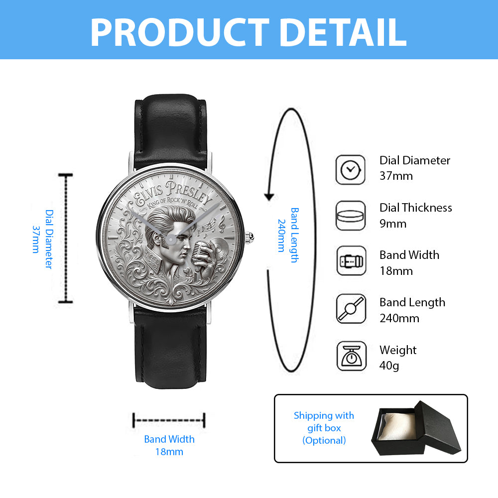 Elvis Presley Black Stitched Leather Watch – TMTHU7188
