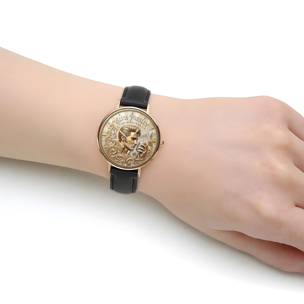 Elvis Presley Black Stitched Leather Watch – TMTHU7188