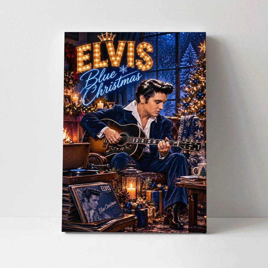 Elvis Presley Blue Christmas Rectangle Canvas With Inner Frame – TANTN26071