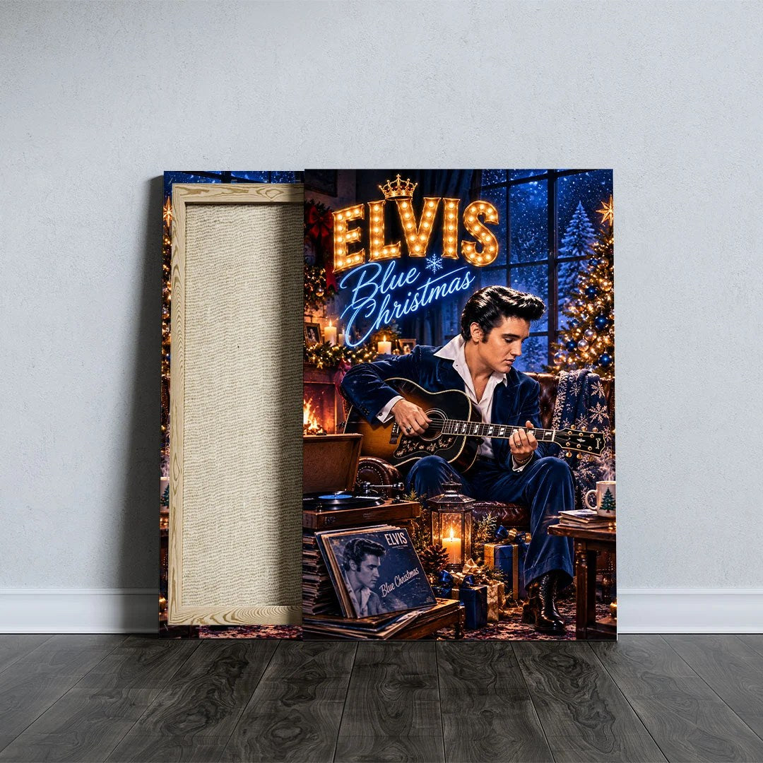 Elvis Presley Blue Christmas Rectangle Canvas With Inner Frame – TANTN26071