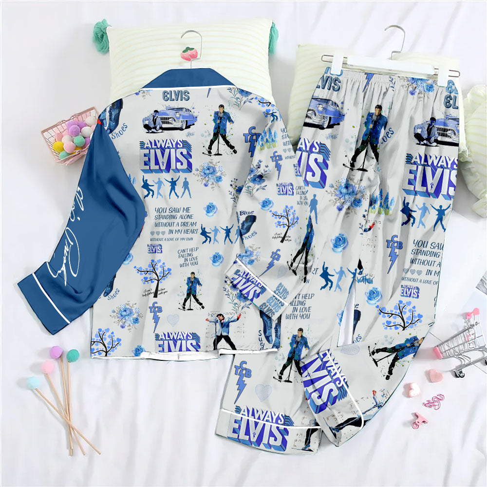 Elvis Presley Satin Pajama Set with Piping – TMTHU7373