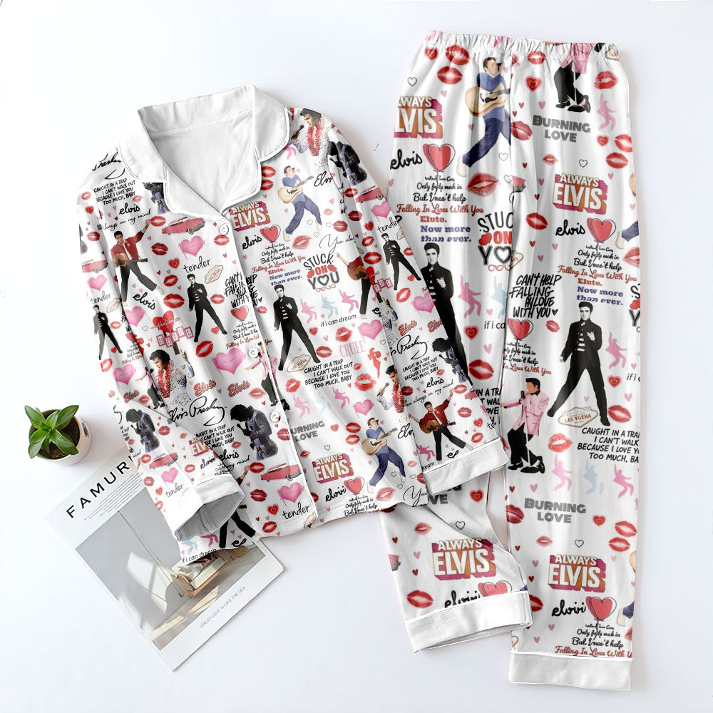Elvis Presley Satin Pajama Set with Piping – TMTHU7509