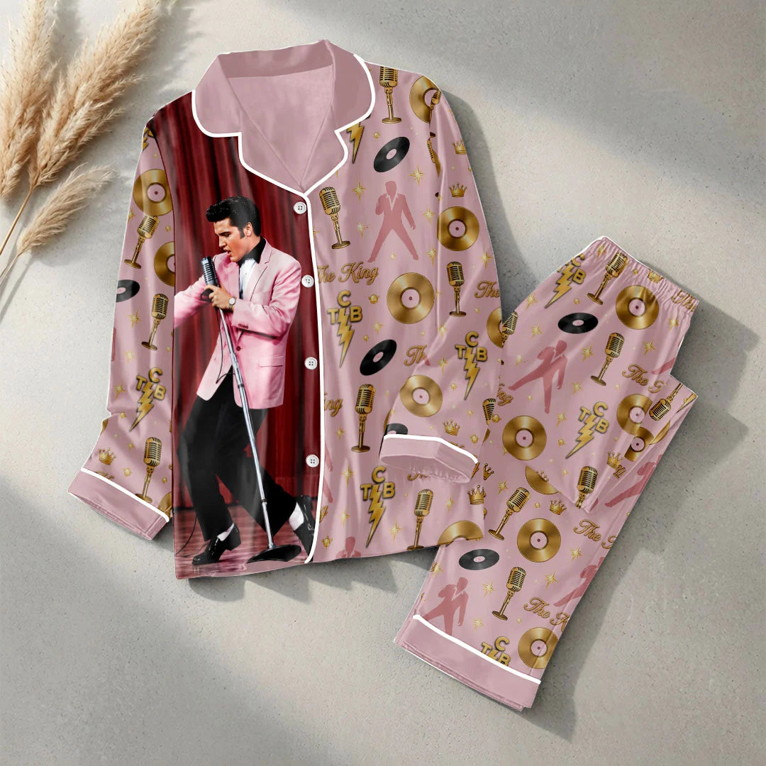 Elvis Presley Satin Pajama Set with Piping – HOATT20858