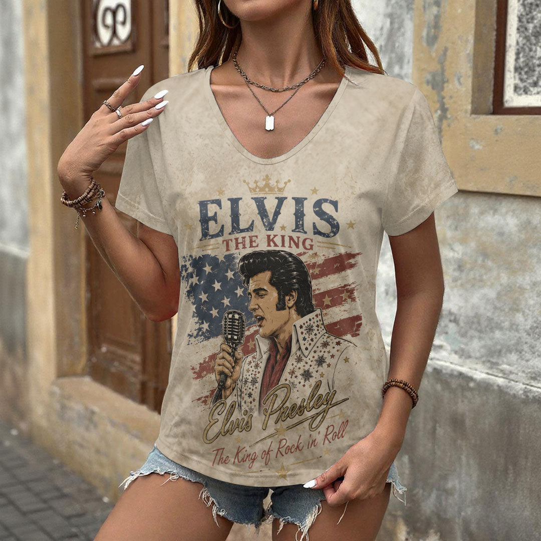 Elvis Presley 3D Women's V-Neck T-Shirt – TANTN24453