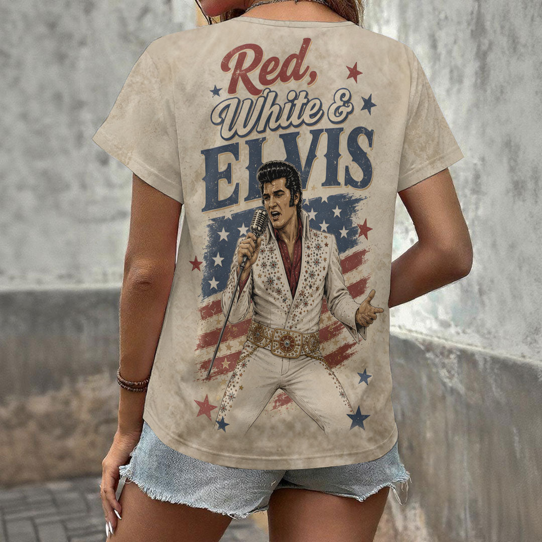Elvis Presley 3D Women's V-Neck T-Shirt – TANTN24453