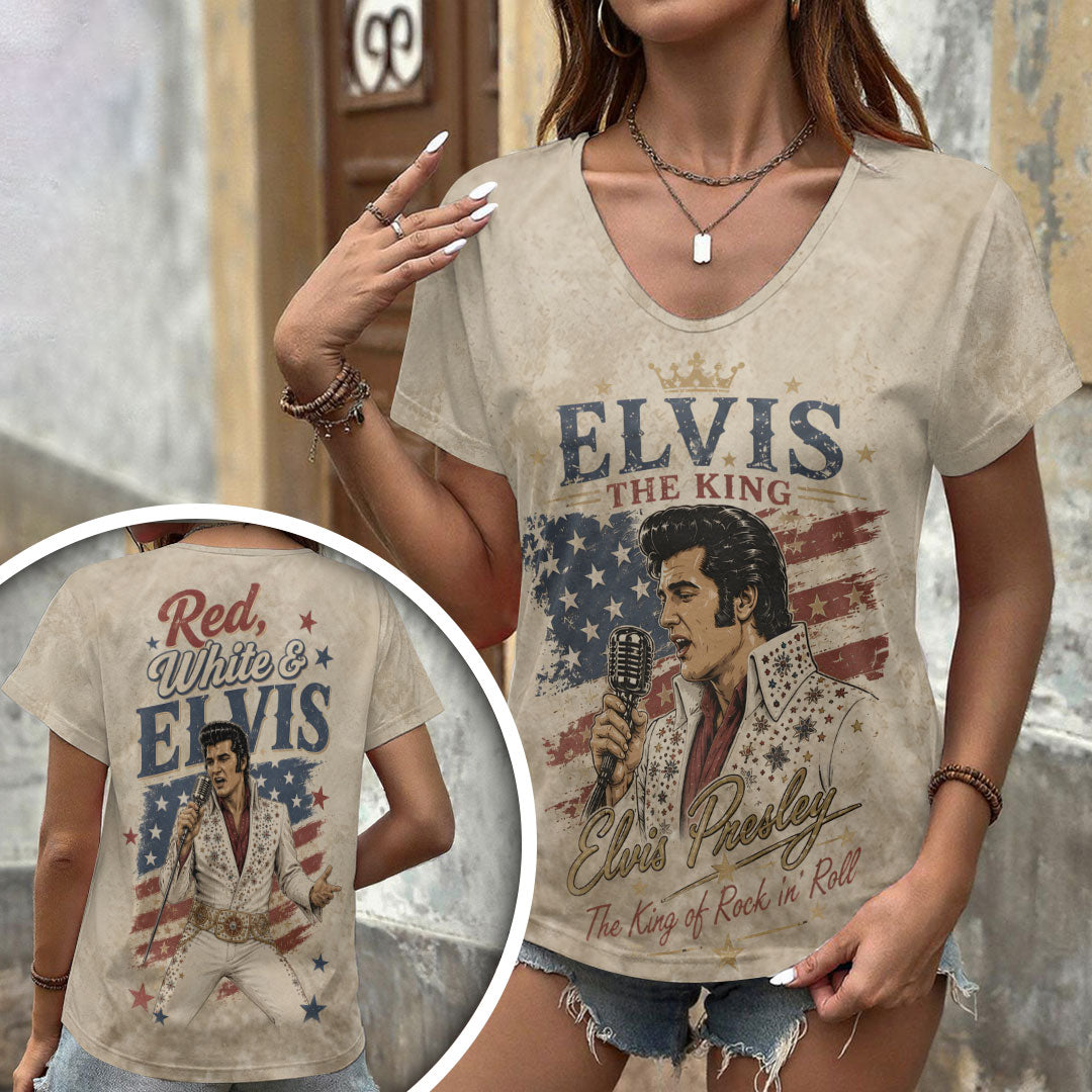 Elvis Presley 3D Women's V-Neck T-Shirt – TANTN24453