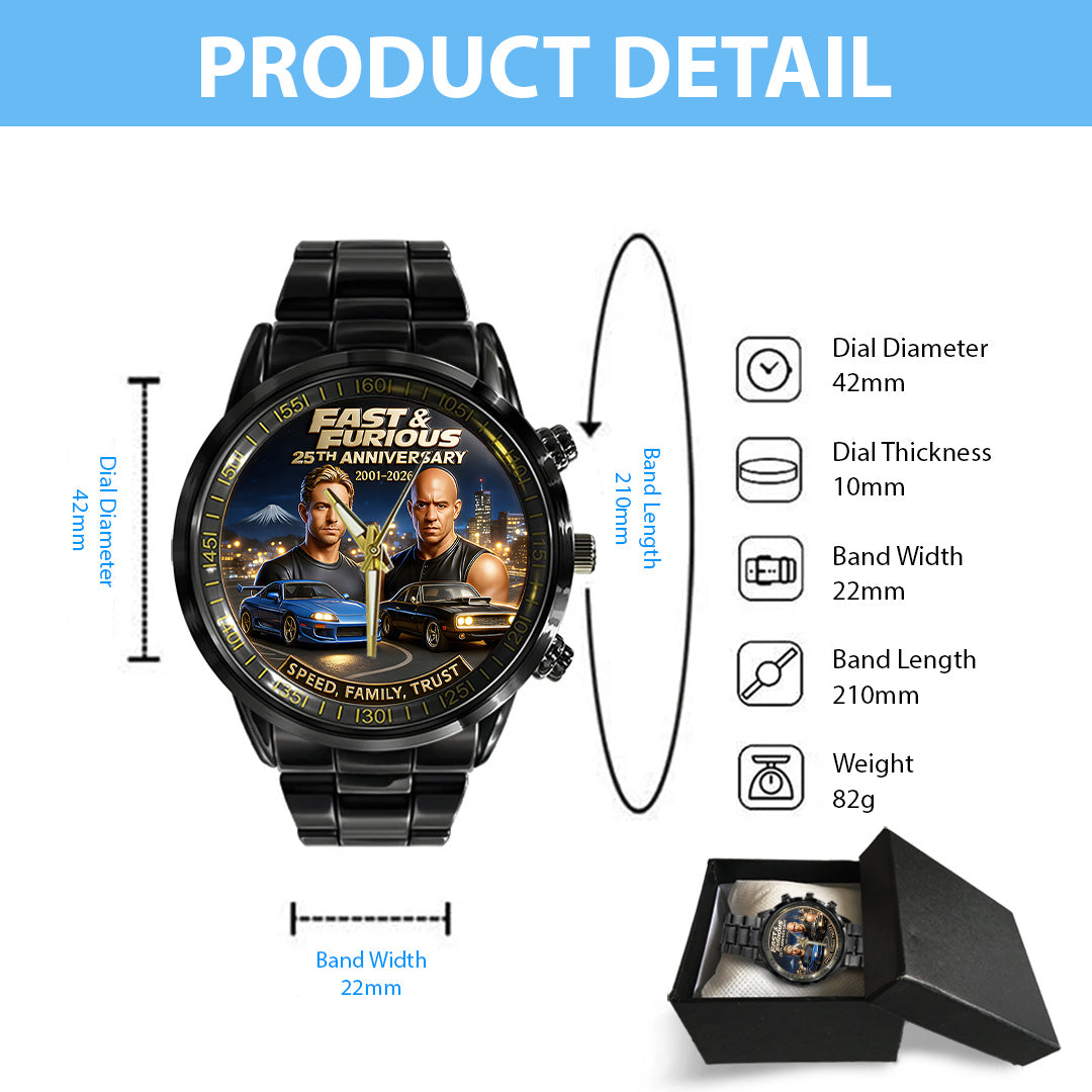 Fast & Furious 25th Anniversary 2026 Black Stainless Steel Watch – TANTN19147