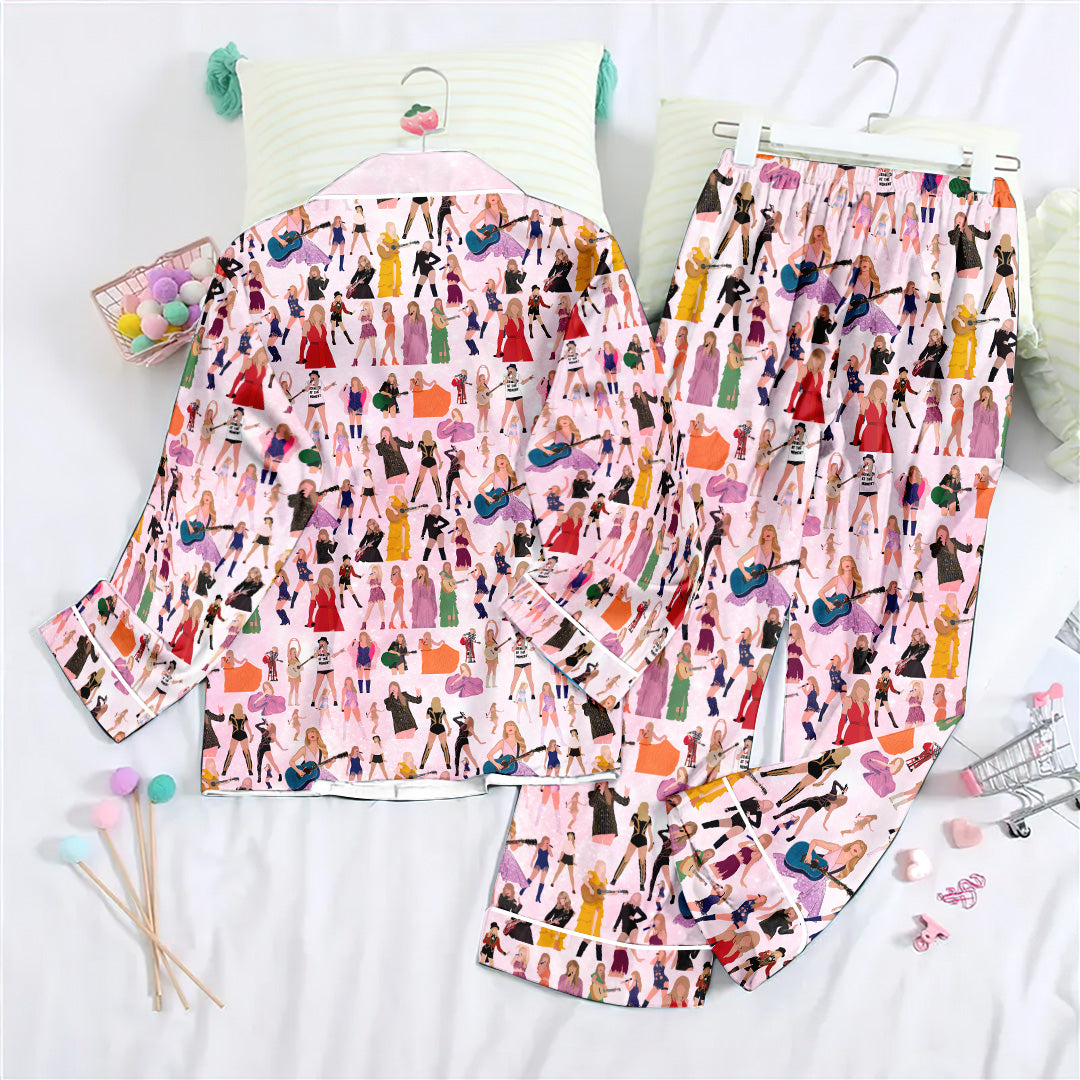 Taylor Swift Satin Pajama Set with Piping – GNENEW793