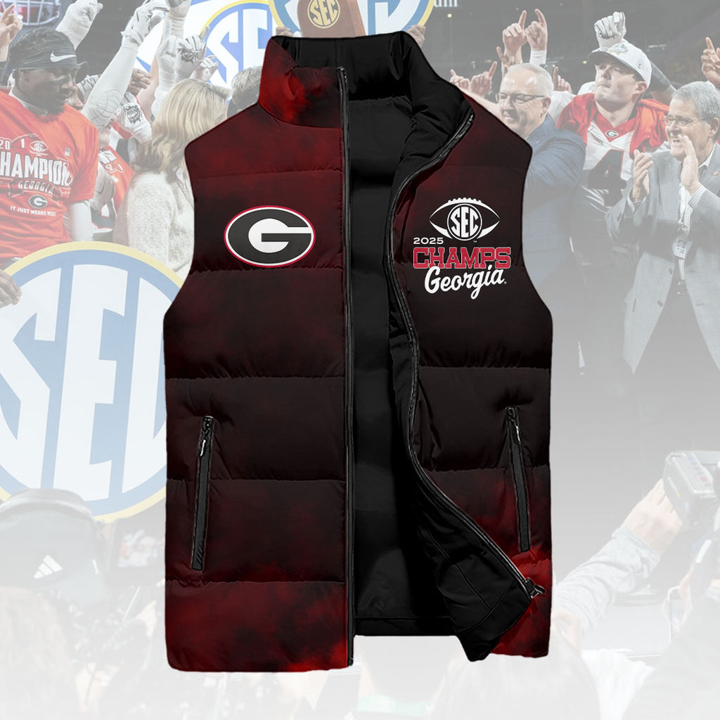 Georgia Bulldogs Football 2025 SEC Champions 3D Sleeveless Down Jacket – HOATT15018