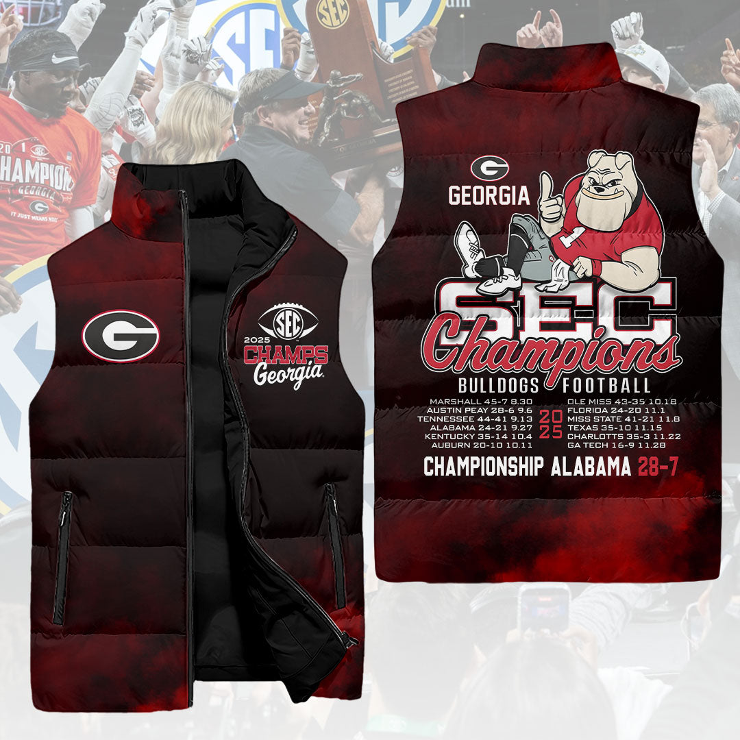 Georgia Bulldogs Football 2025 SEC Champions 3D Sleeveless Down Jacket – HOATT15018