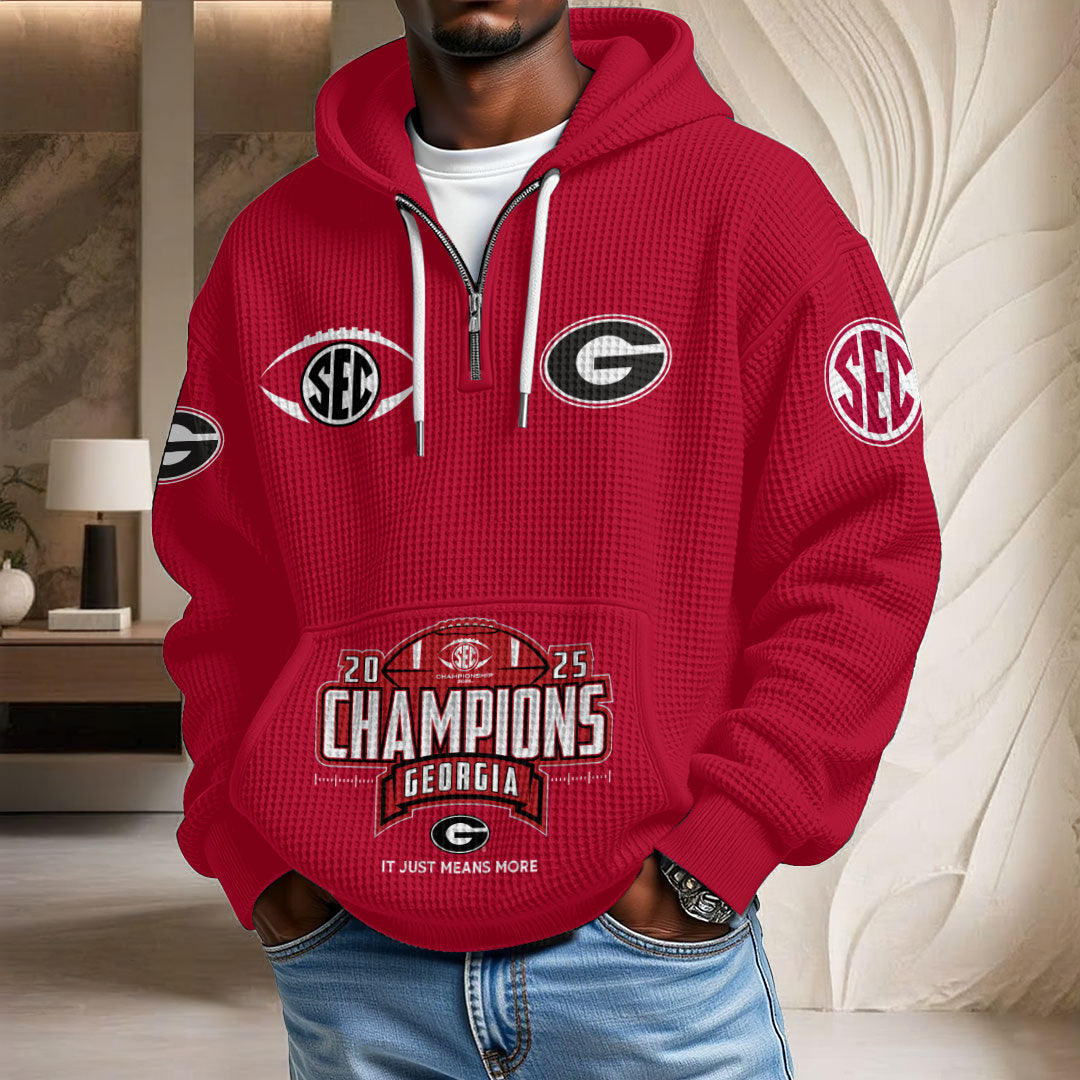 Georgia Bulldogs Football 2025 SEC Champions 3D Unisex Waffle Hoodie – HOATT15027